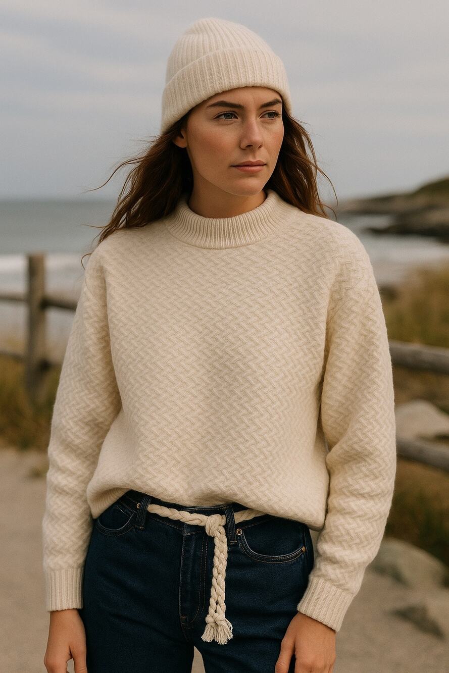 Vintage Alex Cannon Wool Cream Textured Knit Fisherman Sweater Size XL